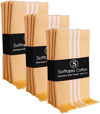 Stripe Kitchen Towels 12 Pack, 16x26 Inches, Dish Cloths by SoftopiaCotton