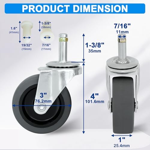 MySit 3 inch Stem Caster Wheels - Image 2