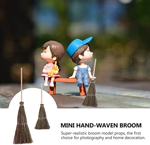 SHINEOFI Mini Hand-Woven Broom Set 2 Pieces Dollhouse Decor Broom Realistic - Image 6