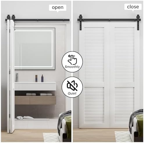 48" Bi-Folding Sliding Barn Door Hardware Track Kit, Smoothly&Quietly, Side - Image 4