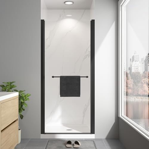34"-36" W x 72" H Frameless Pivot Shower Door Matte Black by EASYWORC