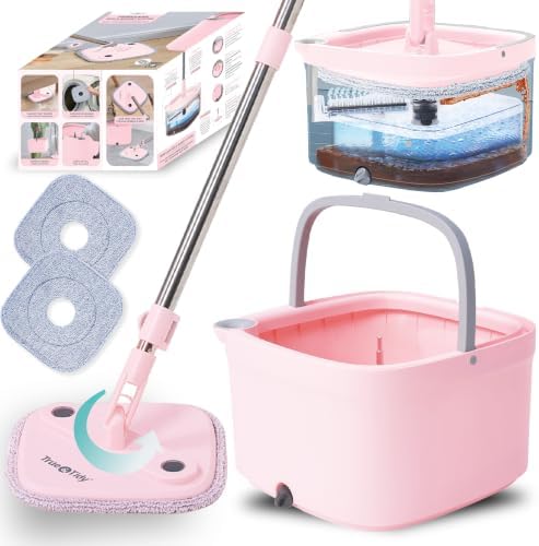 True & Tidy Square Spin Mop & Bucket System w/Machine Washable Pads by TrueTidy