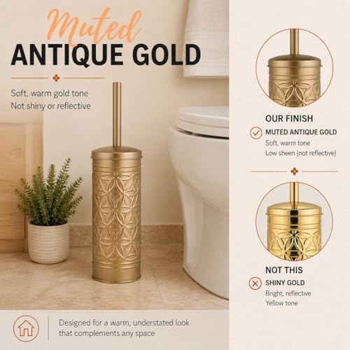 Autumn Alley Antique Gold Toilet Brush and Holder Set, Standing Toilet Brush - Image 5