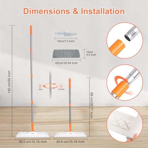 wlich Microfiber Flat Mop, 2 Washable Pads - Image 2