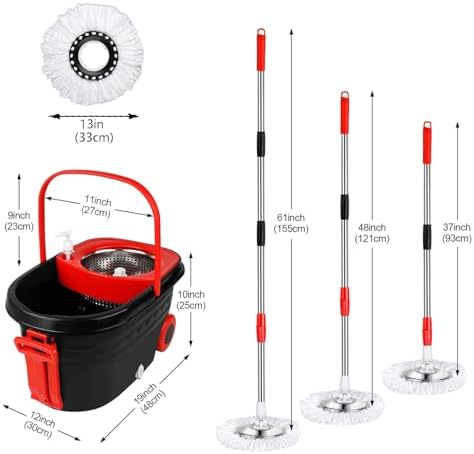Mop Bucket with Wringer On Wheels, 360°Spin Mop and Bucket, with Stainless - Image 2