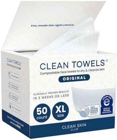 Clean Skin Club Clean Towels XL®, 100% USDA Biobased Face Towel, Disposable by CLEANSKINCLUB
