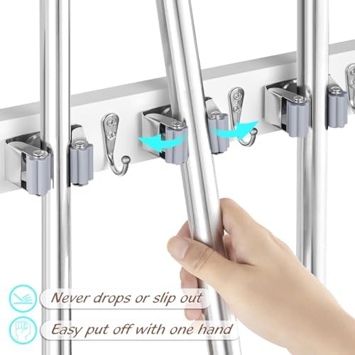 OUTNILI White Mop Broom Holder Wall Mount - Image 2