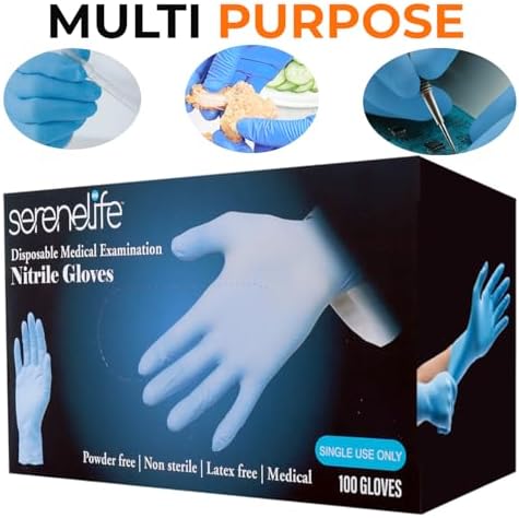 Serenelife 100 count Medium Gloves Nitrile Disposable Latex & Powder Free - Image 7
