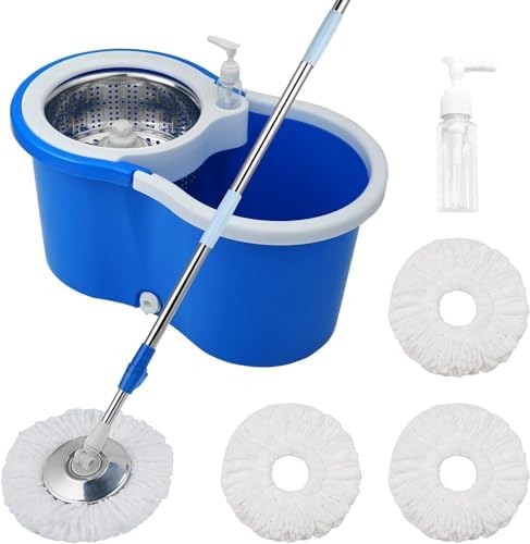 Spin Mop and Bucket with Wringer Set, 3 Microfiber Mop Heads by COOFEL