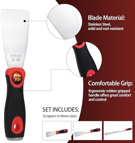 JL&LOVE Stainless Steel Putty Knife Scraper Set, Caulk & Paint Removal - Image 3