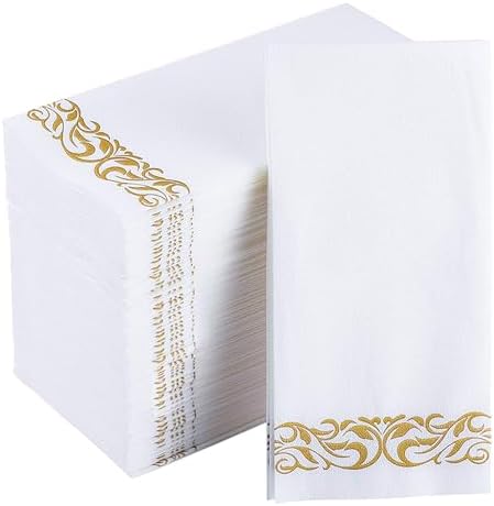 100 Gold and White Disposable Hand Towels, Paper Guest Towels by JOLLYCHEF