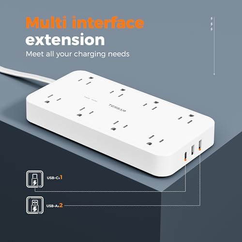 TESSAN Power Strip Surge Protector, 6FT Flat Plug Extension Cord - Image 4