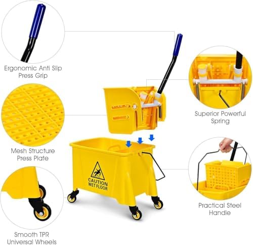Mop Bucket, Commercial Bucket for Mopping on Wheels - Image 3