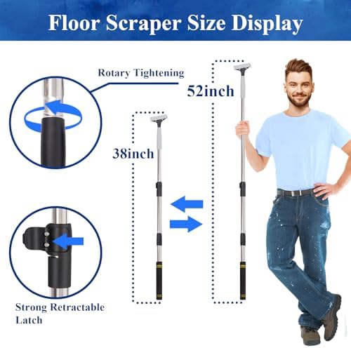 Floor Scraper Heavy Duty Long Handle, 52in 4" Razor Blade Floor Scraper - Image 2