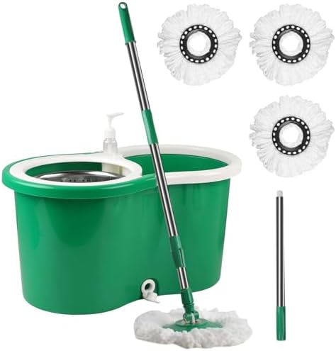 Spin Mop and Bucket with Wringer Set, 3 Microfiber Mop Heads by COOFEL