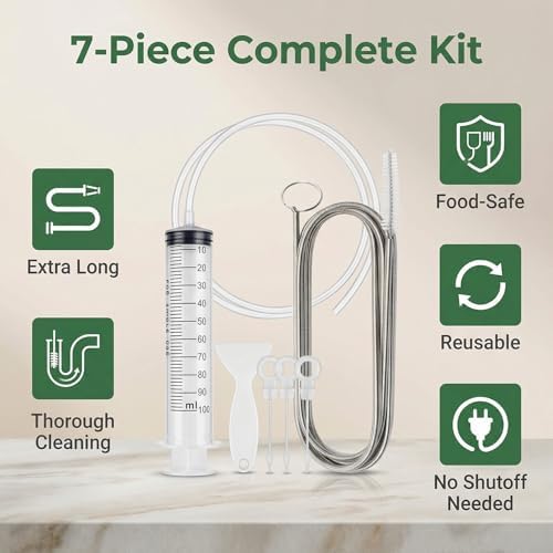 7-Piece Refrigerator Drain Cleaner Kit, 60in Flexible Brush&Hose Set - Image 4