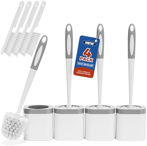 Holaloha Toilet Brush and Holder Set, Space Saving, 4 Pack by Holaloha