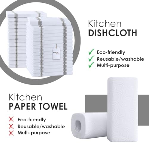 Dish Towels 30 Pack Grey Stripe 100% Cotton Kitchen Towel 15x25 Inch Tea Towels - Image 2