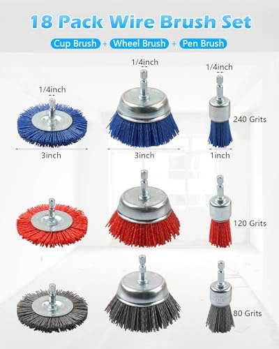 Rocaris 18 Pack Nylon Filament Abrasive Wire Brush Wheel & Cup Set - Image 2