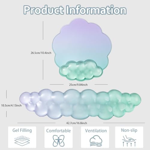 2 Pcs Cloud Keyboard Wrist Rest and Gel Mouse Pad - Image 2