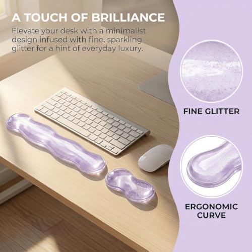 Wrist Rest for Keyboard and Mouse, Glitter Ergonomic Mouse Hand Rest Set - Image 2