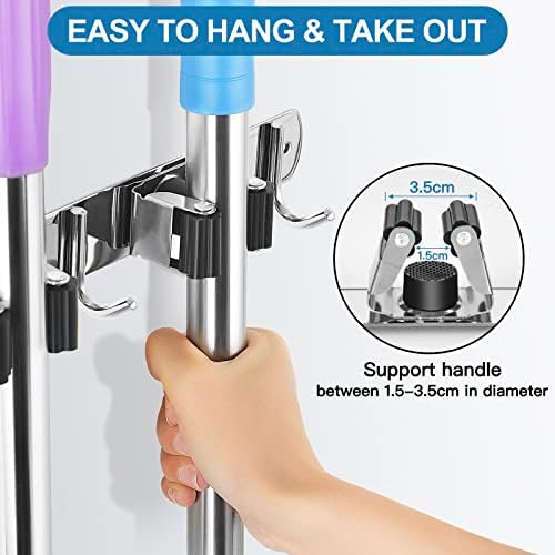 IMILLET 2 Pack Broom Holder Wall Mount Stainless Steel Mop Organizer - Image 3