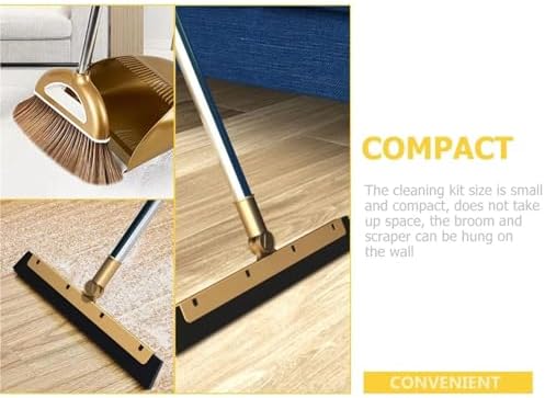 Gold Broom Dustpan Set Folding Dustpan Long Handle Rubber Wiper Space-Saving - Image 4