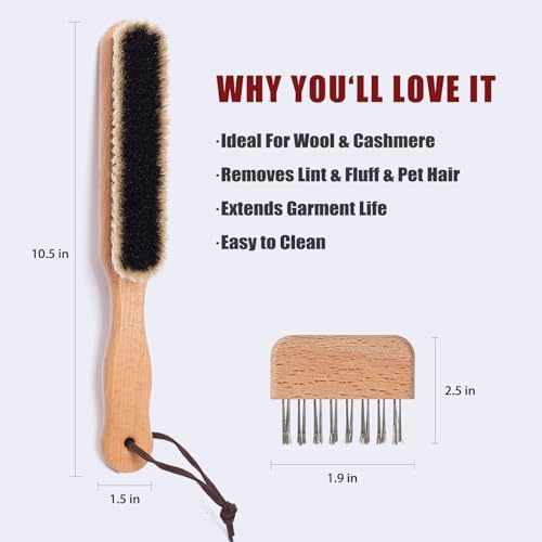 Lint Brushes for Clothes, 100% Natural Boar Bristle Clothes Brush for Cashmere - Image 2