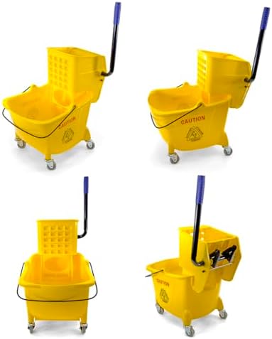 Mop Bucket 25 Quart | Side Press Wringer | 4 Wheels 2" | Yellow - Image 2