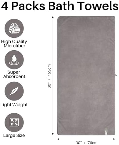 JOYMOOP Microfiber Bath Towels 4 Packs Extra Large 30" x 60" - Image 3