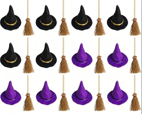 24Pcs Mini Witch Hat with Broom by Unknown