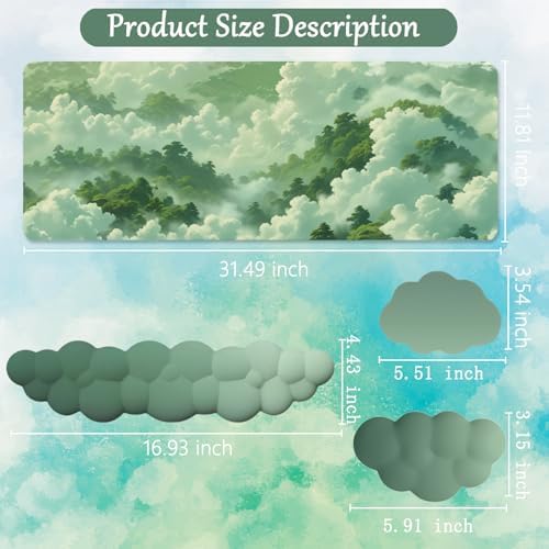 Green Cloud Mouse Pad and Keyboard Wrist Rest 4PCS Extended Forest Mountain - Image 6