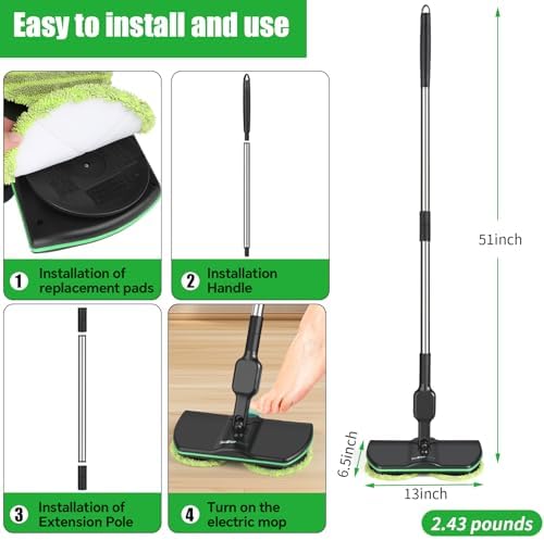 Upgraded Electric Spin Mop, 13-Inch Max Cleaning Pad Cordless Electric Mop - Image 4