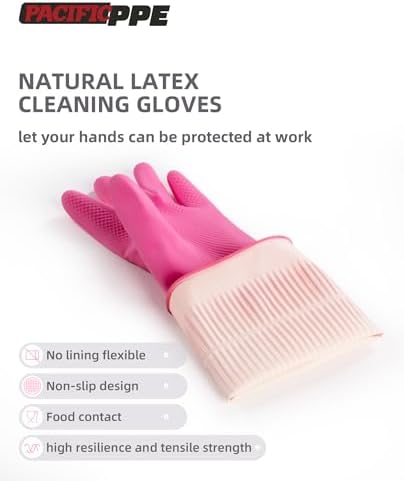 PACIFIC PPE 2 Pairs Reusable Natural Latex Dishwashing Gloves - Image 2