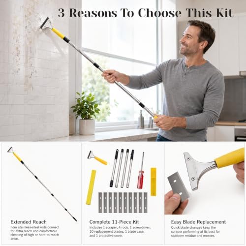 Scraper Tool Set, Adjustable Reach Long Handle Scraper, 4 Inch Razor Blade - Image 4