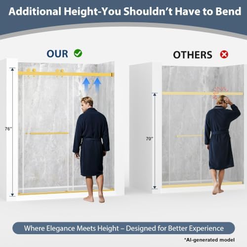 49-54"W x 76"H Frameless Double Sliding Shower Doors Brushed Gold - Image 4