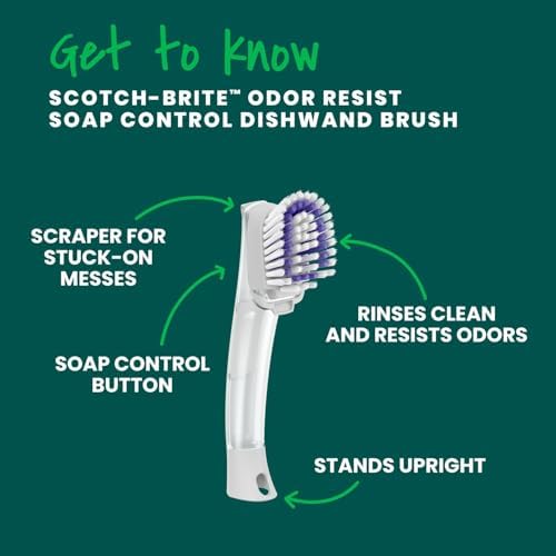 Scotch-Brite Odor Resist Soap Control Dishwand Brush, Non-Scratch Cleaning Brush - Image 3