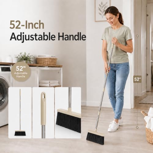 Broom and Dustpan Set, 52-Inch Adjustable Long Handle - Image 4
