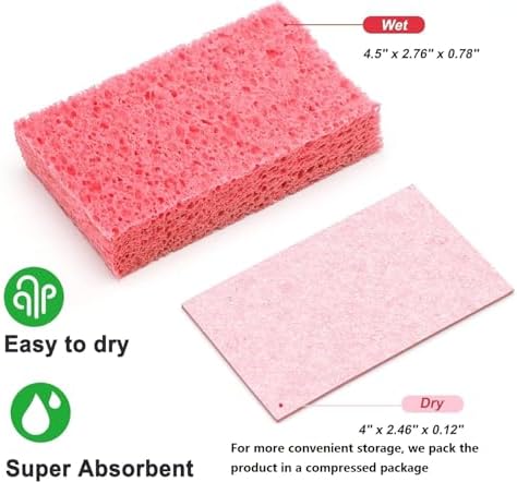 6 Pack Red Cellulose Scrub Sponge Non-Scratch Heavy Duty - Image 5