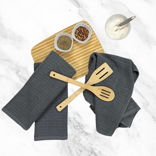 Waffle Grey Kitchen Dish Towels 100% Cotton Cloth Soft Cleaning Drying - Image 3