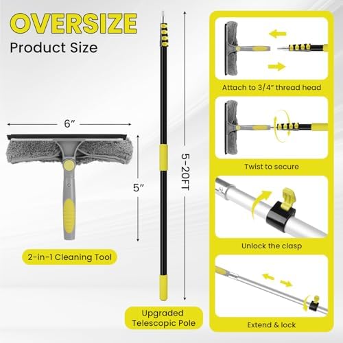 Window Squeegee with Extension Pole, 26FT Reach Squeegee - Image 3