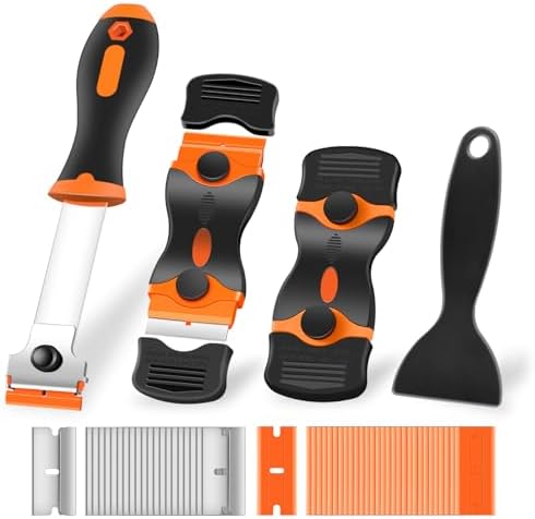 NECAMOCU 4 Pack Razor Blade Scraper, Includes 50 PCS Metal & Plastic Blades by NECAMOCU