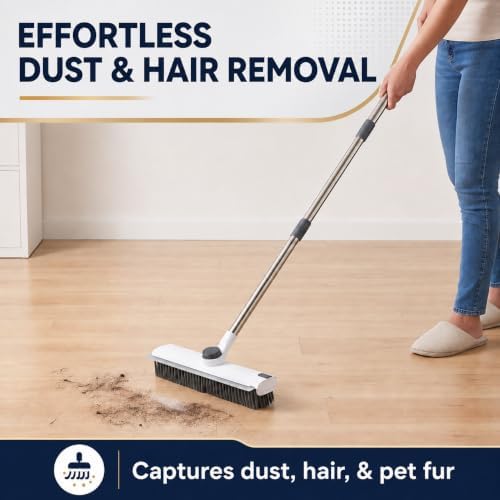 3-in-1 Floor Scrub Brush with Long Handle, Stiff Bristles & Squeegee - Image 5