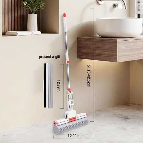 13" PVA Sponge Mop – Roller Wring, Stainless Handle w/ Refill - Image 2