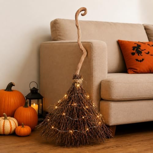 Sotiff Vintage 36 Inch Wooden Witch Broom Prop Lighted Broom Brown by Sotiff