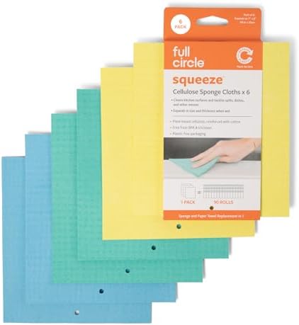 Full Circle Squeeze Swedish Dish Cloths – 6 Pack Reusable Cellulose Sponge by FULLCIRCLE