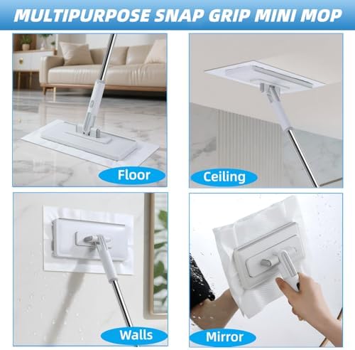 4 in 1 Snap Grip Mini Mop with Squeegee, Floor Scrub Brush with Long Handle - Image 3