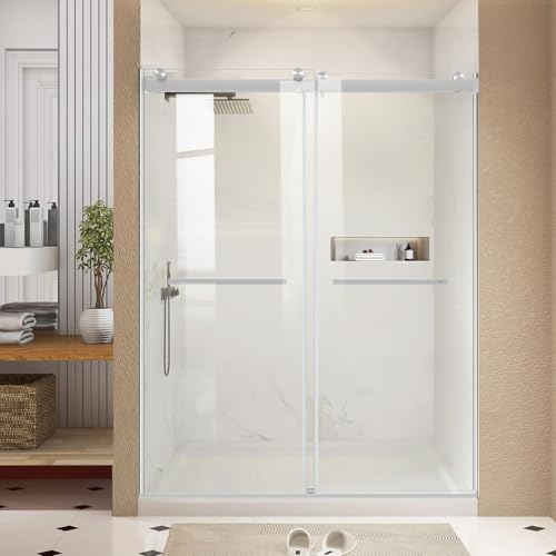 Frameless Shower Door, 56-60 in W x 76 in H, Soft-Close Double Sliding Shower by AquivaCoast