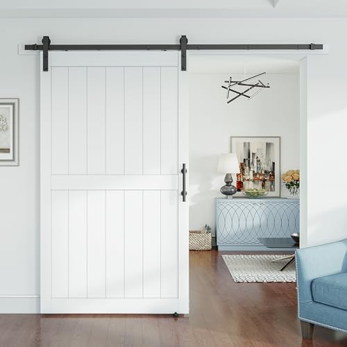 SMARTSTANDARD 48" x 84" White Sliding Barn Door by SMARTSTANDARD