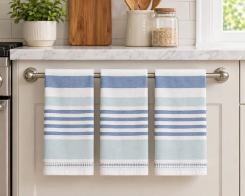 Serafina Home Blue White Kitchen Hand Dish Towels: Oversized 28" x 16" - Image 2